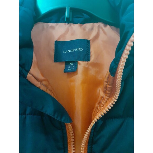 Lands End Quilted Vest Puffer Navy Blue w/ Orange Youth Kids Size Med (10-12) - Picture 8 of 10